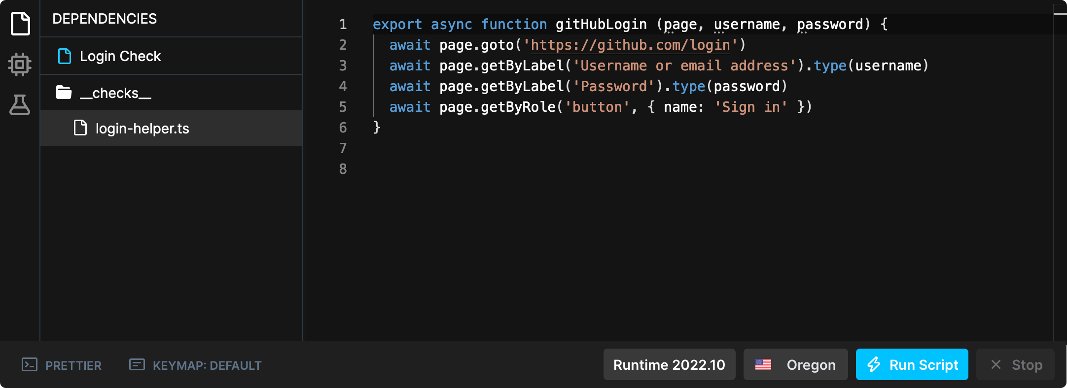 login check with helper file in dependencies